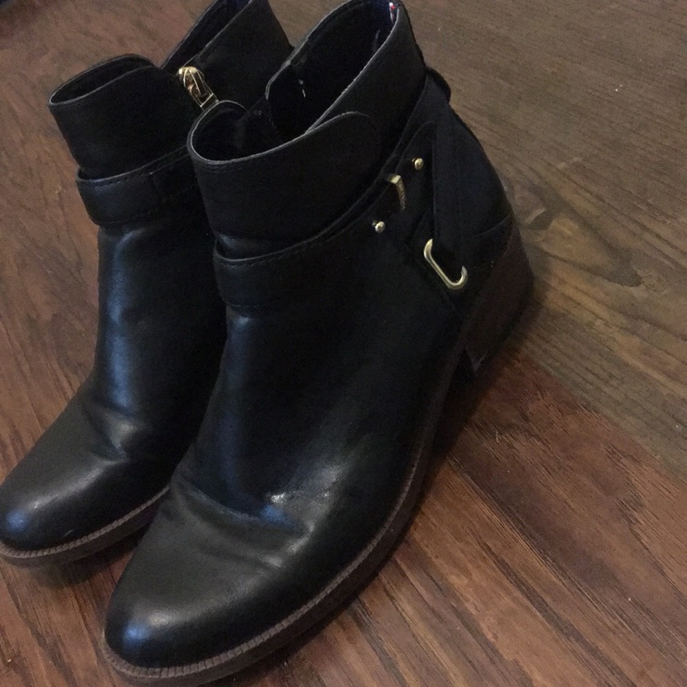Black leather booties